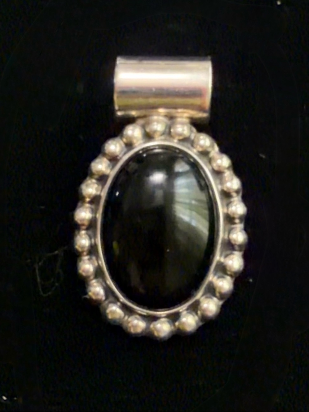 Sterling Silver Black Onyx Oval Pendant - Picture 2 of 3